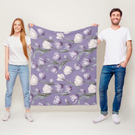 Moderne Lavendel-Tulpe Weiße Blumengestaltung Fleecedecke