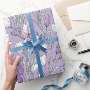 Moderne Lavendel-Tulpe Weiße Blumengestaltung Geschenkpapier