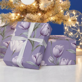 Moderne Lavendel-Tulpe Weiße Blumengestaltung Geschenkpapier
