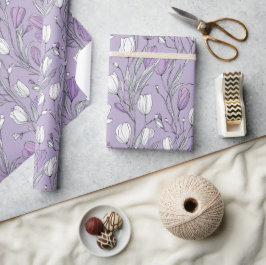 Moderne Lavendel-Tulpe Weiße Blumengestaltung Geschenkpapier