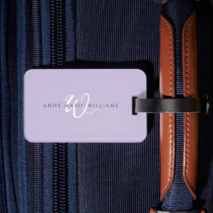 Moderne Lavendel Weiße Schrift Monogramm Gepäckanhänger