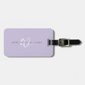 Moderne Lavendel Weiße Schrift Monogramm Gepäckanhänger (Vorderseite horizontal)