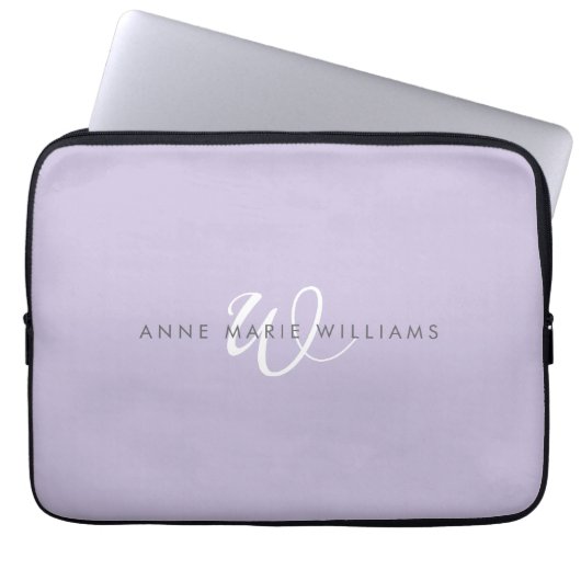 Moderne Lavendel Weiße Schrift Monogramm Laptopschutzhülle (Vorderseite)