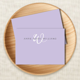 Moderne Lavendel Weiße Schrift Monogramm Mitteilungskarte