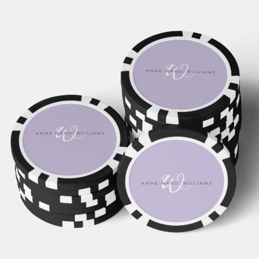 Moderne Lavendel Weiße Schrift Monogramm Pokerchips (Stapel)