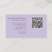 Moderne Lavendel-Weiße Schrift Monogramm QR-Code Visitenkarte (Rückseite)