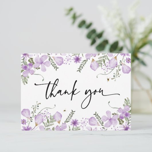 Moderne Lavendel-Wildblumen Danke-Karte Dankeskarte (Stehend Vorderseite)