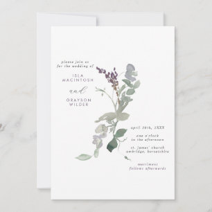 Moderne Lavendel Wilde Blume & Grüne Hochzeit Einladung