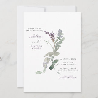 Moderne Lavendel Wilde Blume & Grüne Hochzeit Einladung