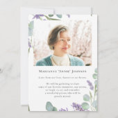 Moderne Lavendelfeier Einladung (Rückseite)