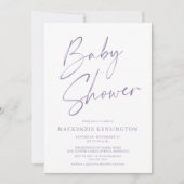 Moderne Lavender Lila, einfache Script Baby Dusche Einladung (Vorderseite)