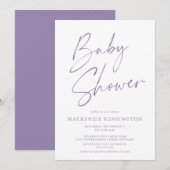 Moderne Lavender Lila, einfache Script Baby Dusche Einladung (Vorne/Hinten)