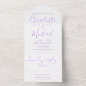 Moderne Lavender Lilac Script Minimalistische Hoch All In One Einladung (Innen Boden)