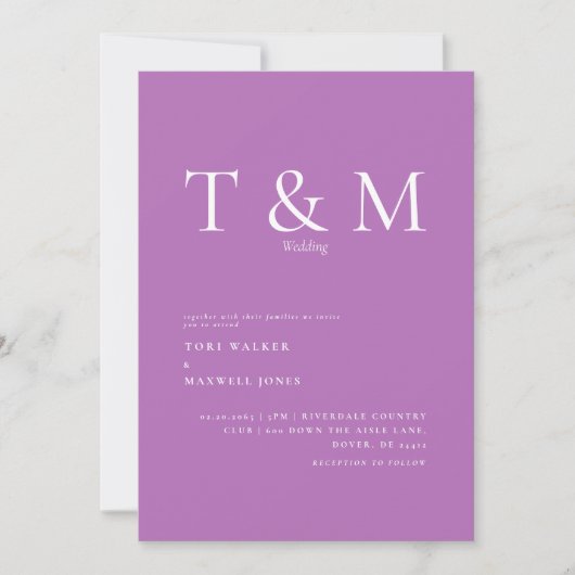 Moderne Lavender Monogram No Parters Wedding Einladung (Vorderseite)