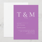 Moderne Lavender Monogram No Parters Wedding Einladung (Vorne/Hinten)