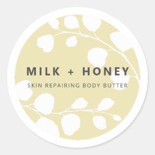 Moderne Leaf Border Beige Product Labels Runder Aufkleber