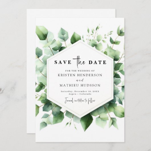 Moderne Leaf Eucalyptus Digital Wedding Save The Date (Vorne/Hinten)