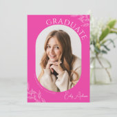 Moderne Leaf Hot Pink 2 Foto Graduation Party Einladung (Stehend Vorderseite)