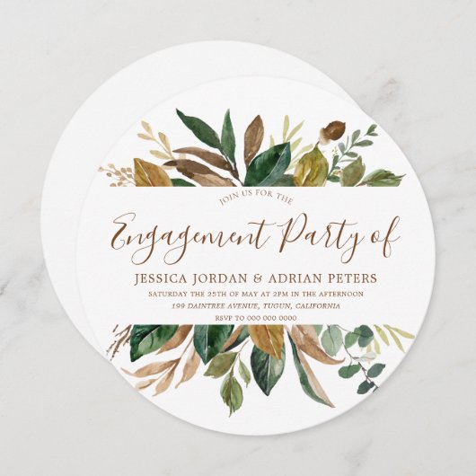 Moderne Leaf Wreath Russel Fall Engagement Party Einladung (Vorne/Hinten)