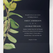 MODERNE LEAFENFAUNA GRÜNE SCHWARZE WASSERFARBE DREIFACH GEFALTETE EINLADUNG (Innenseite Mitte)