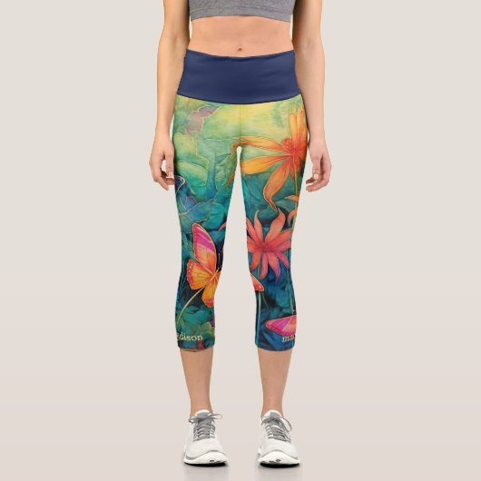 Moderne, lebendige Batik Wasserfarben Capri Leggings (Vorderseite)