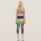 Moderne, lebendige Batik Wasserfarben Capri Leggings (Vorderseite)