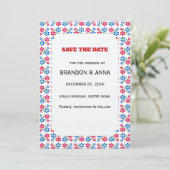 Moderne lebendige Flower-Power-Hochzeitsmuster, Save The Date (Stehend Vorderseite)