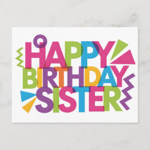Moderne, lebendige Grafik "HAPPY BIRTHDAY SISTER" Postkarte
