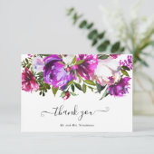 Moderne, lebendige, helle Lila Blumenhochzeit Dankeskarte (Stehend Vorderseite)