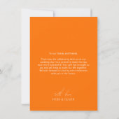 Moderne, lebendige Orange Foto Wedding Danke Card (Rückseite)