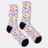 Moderne lebendige Regenbogen-Doodle-Herzen mit Mon Socken (Rechts)