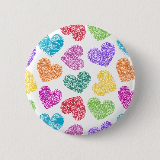 Moderne Lebendige Regenbogen-Doodle-Herzen Süßes M Button (Vorderseite)