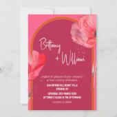 Moderne, lebendige, rosa, florale Sommerhochzeit Einladung (Vorderseite)
