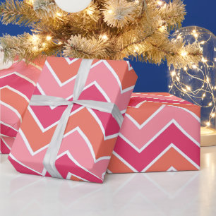 Moderne lebendige rosa und orangefarbene Chevron Geschenkpapier