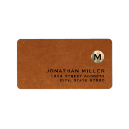 Moderne Ledergoldmonogramm-Rücksendeadresse Adressaufkleber