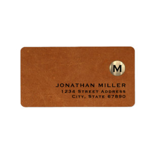 Moderne Ledergoldmonogramm-Rücksendeadresse Adressaufkleber