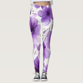 Moderne Leggings aus Weiß und lila Blumen