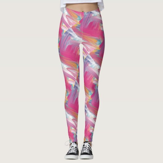 Moderne Leggings mit rauer Pinselstrichdruck-Kunst (Vorderseite)