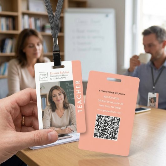 Moderne Lehrer-ID-Karte mit Foto, Logo und QR-Code Ausweis