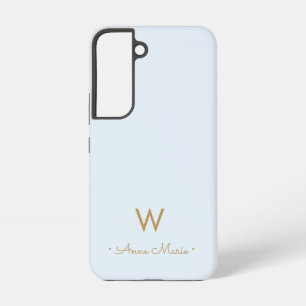 Moderne leichte Staubblau-Gold-Schriftmonogramm Samsung Galaxy Hülle