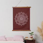 Moderne Leinwand Burgundy Red Geometric Mandala Wandteppich Mit Holzrahmen (Schlafzimmer)