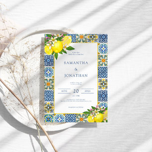 Moderne Lemon Blue & Yellow Mediterranean Wedding Einladung