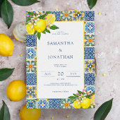 Moderne Lemon Blue & Yellow Mediterranean Wedding Einladung