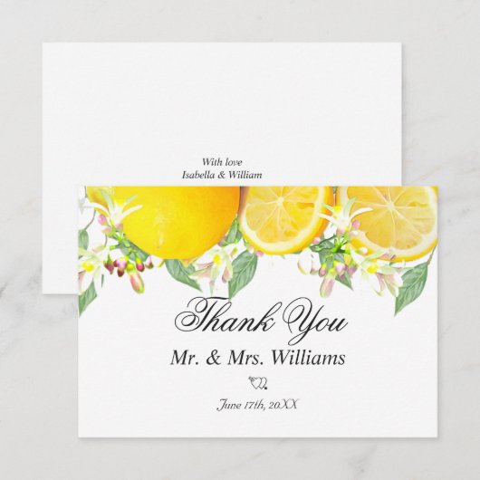 Moderne Lemon Boho Summer Wedding Dankeskarte (Vorne/Hinten)