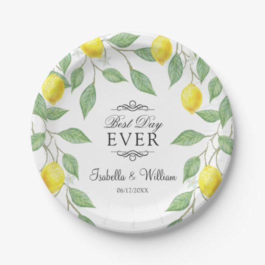 Moderne Lemon Boho Summer Wedding Pappteller (Vorderseite)