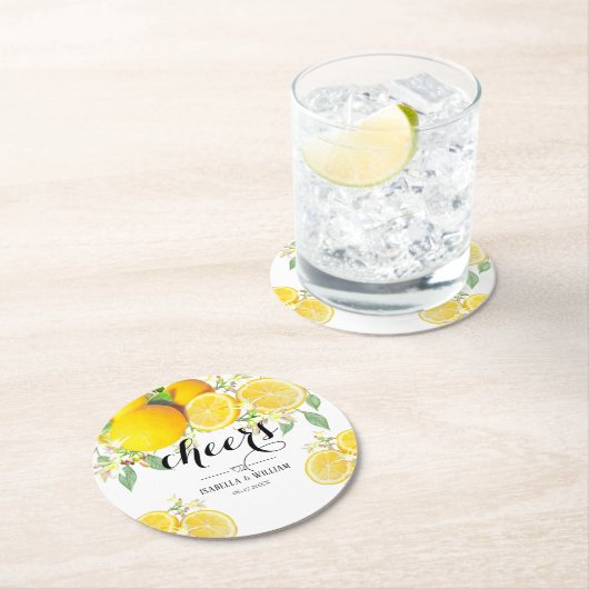 Moderne Lemon Boho Summer Wedding Runder Pappuntersetzer (Vor Ort)