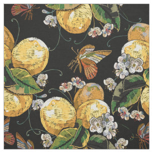 Moderne Lemon Citrus Floral Butterfly Muster Stoff
