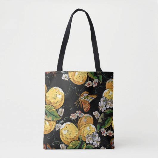 Moderne Lemon Citrus Floral Butterfly Muster Tasche (Vorderseite)