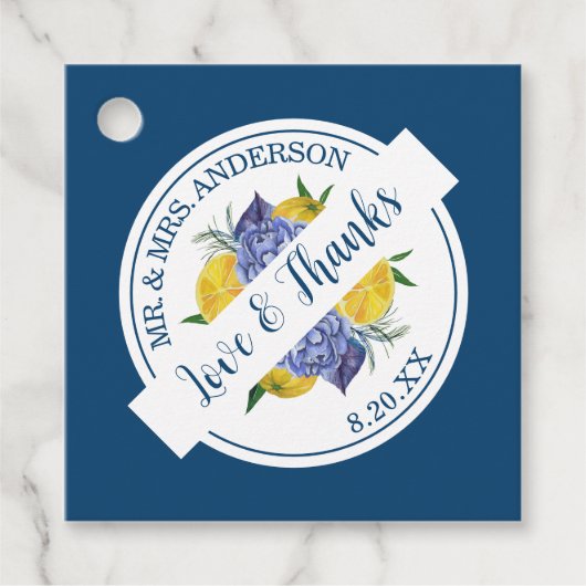 Moderne Lemon Citrus Summer Wedding Geschenkanhänger (Vorderseite)