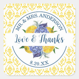 Moderne Lemon Citrus Summer Wedding Quadratischer Aufkleber